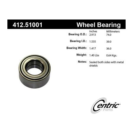 Centric Premium Double Row Wheel Bearing, Parts 412.51001